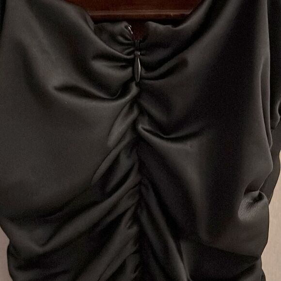 Black bodycon dress with shirred bust and ruched sides with ties- S - Picture 5 of 7